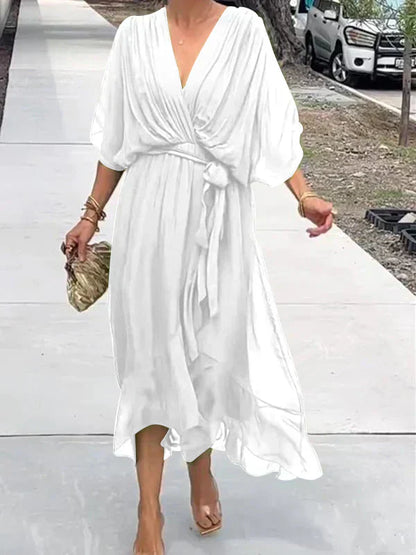 Wrap Midi Dress V-Neck Belted