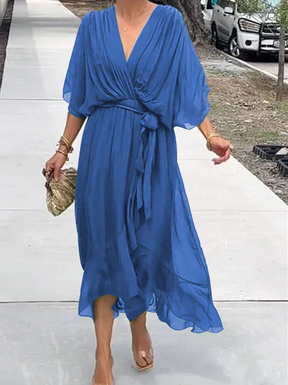 Wrap Midi Dress V-Neck Belted