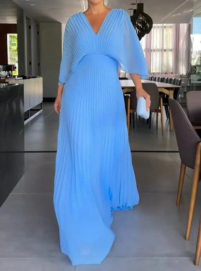 Lovella – V-Neck Pleated Kaftan Maxi Dress