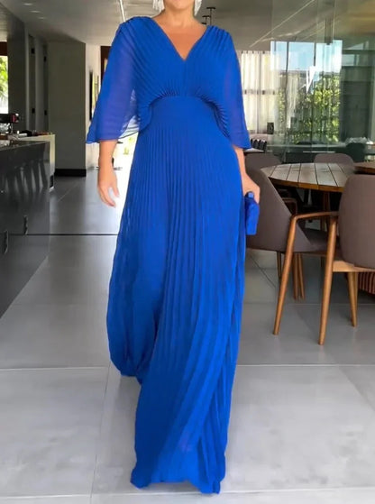 Lovella – V-Neck Pleated Kaftan Maxi Dress