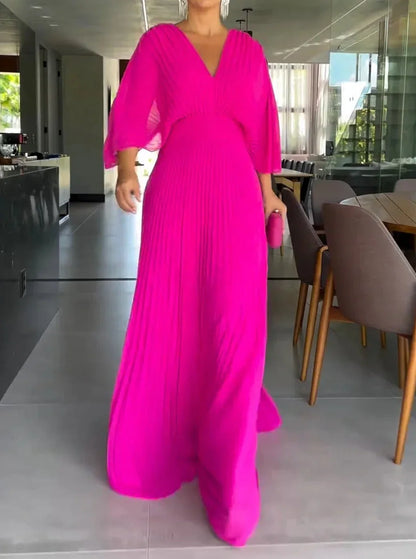 Lovella – V-Neck Pleated Kaftan Maxi Dress