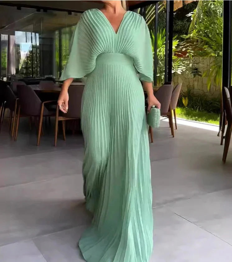 Lovella – V-Neck Pleated Kaftan Maxi Dress