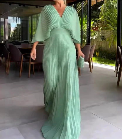 Lovella – V-Neck Pleated Kaftan Maxi Dress