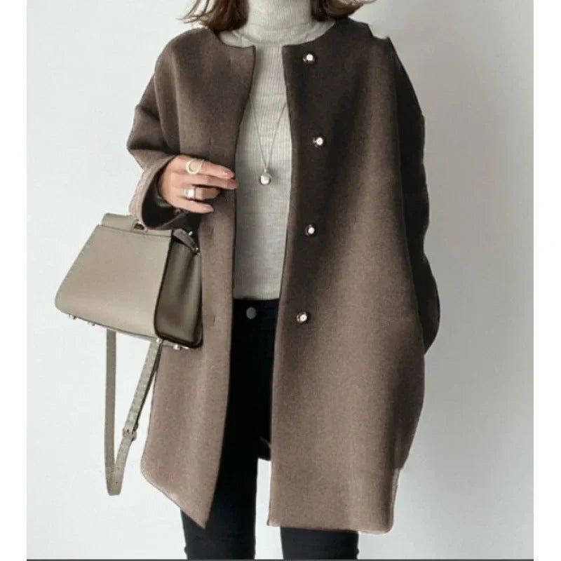 Minimalist Oversized Button Coat for Women
