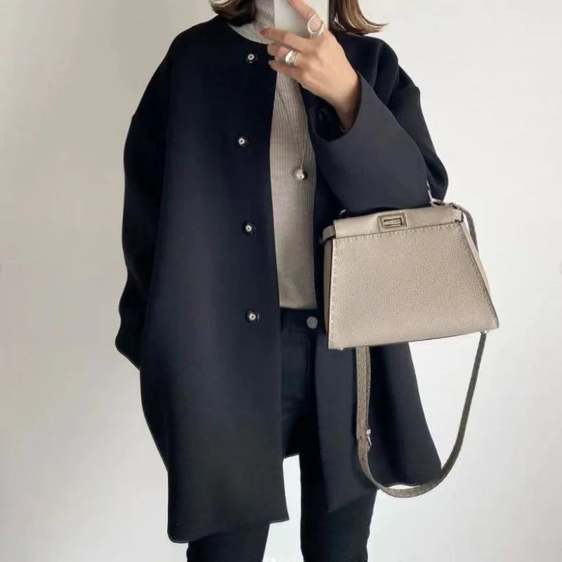 Minimalist Oversized Button Coat for Women