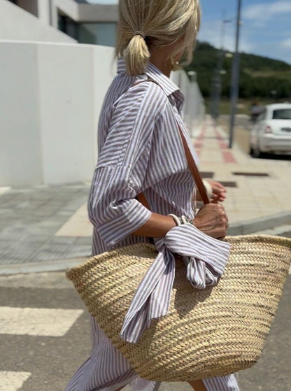 Women’s Striped Button Front Shirt Dress with Relaxed Fit