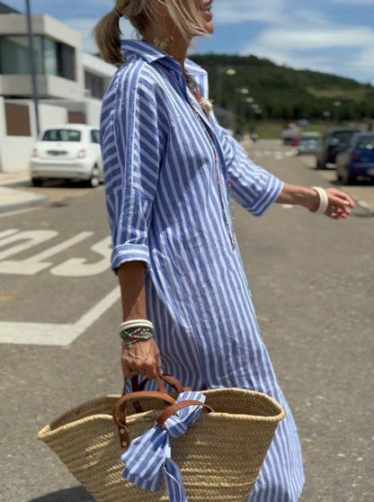 Women’s Striped Button Front Shirt Dress with Relaxed Fit