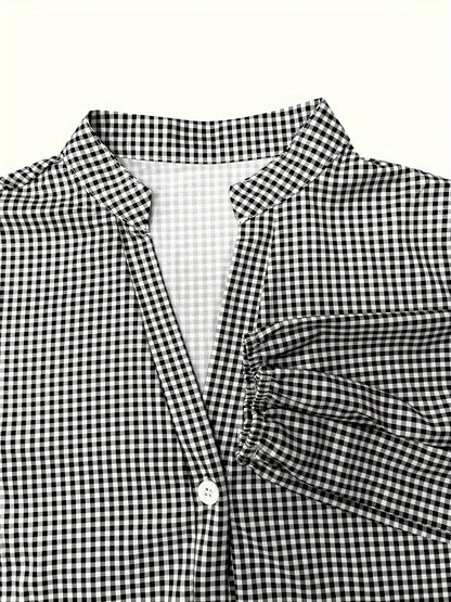 Gingham Mini Dress with 3/4 Sleeves for Women