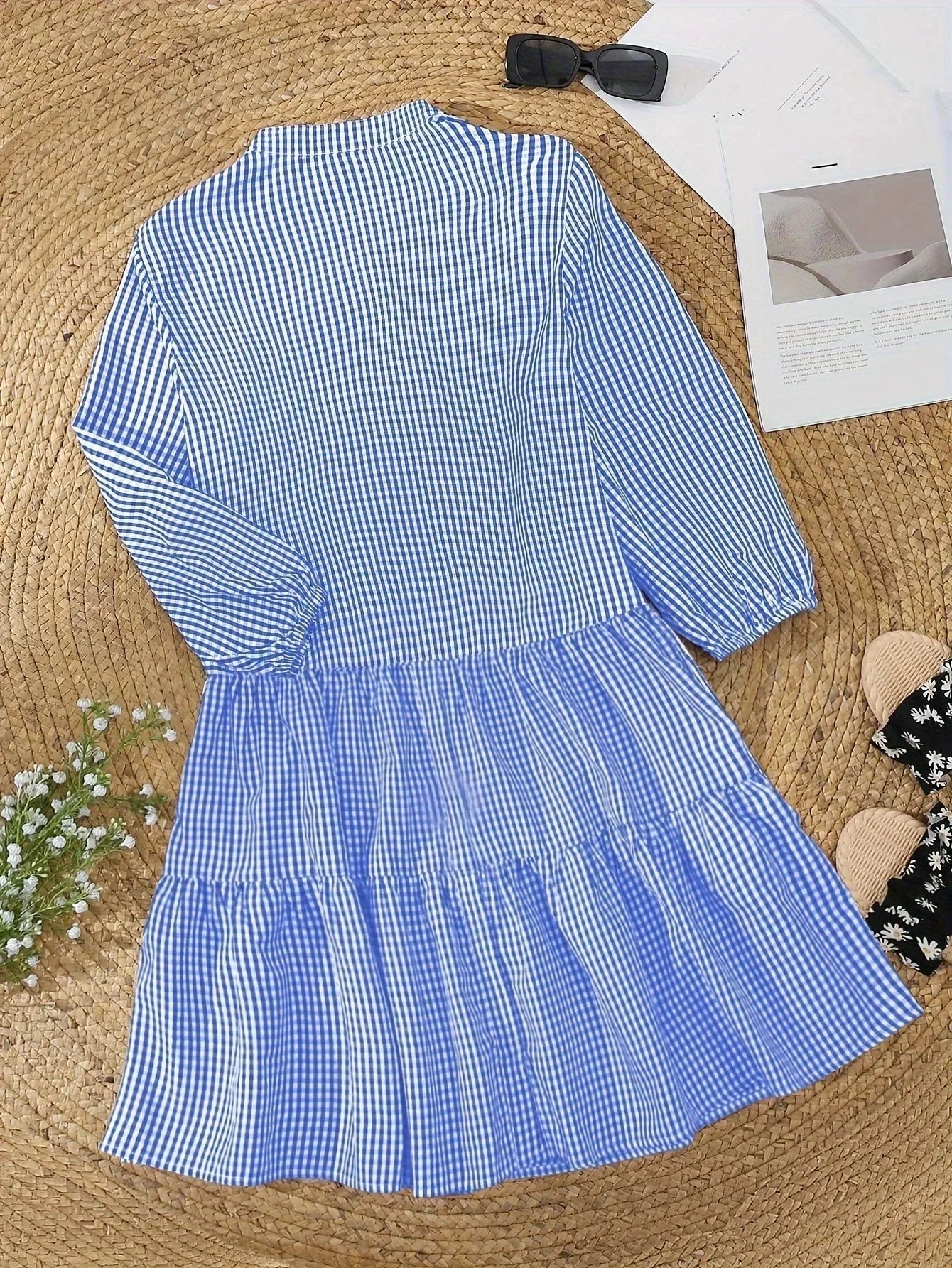 Women’s Gingham Smock Mini Flowy Mini Dress