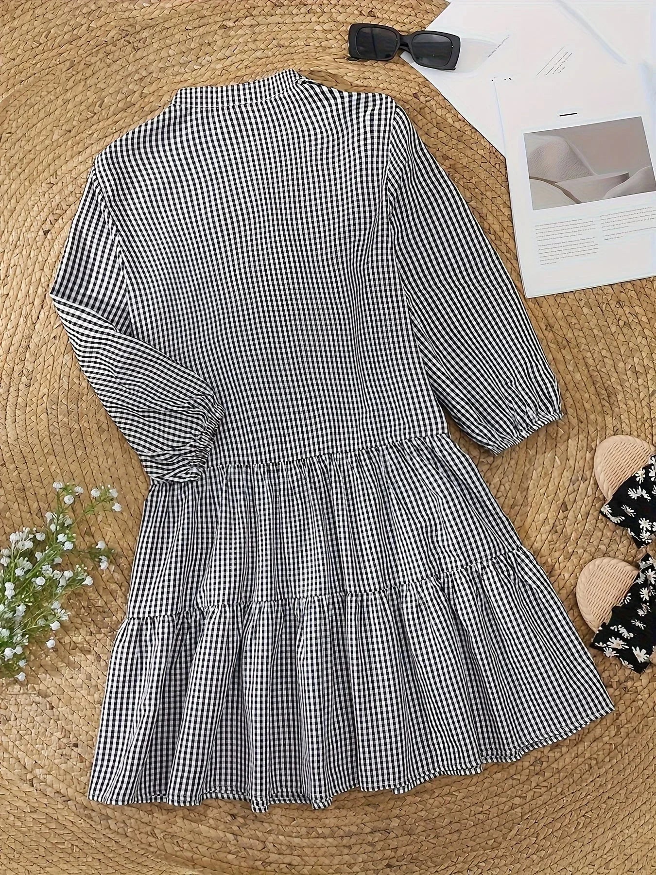 Women’s Gingham Smock Mini Flowy Mini Dress