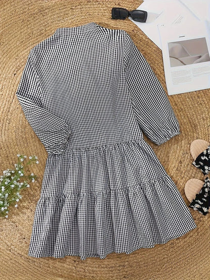 Women’s Gingham Smock Mini Flowy Mini Dress