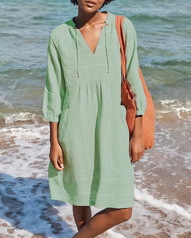 Alice Bohemian Summer Midi Dress V-Neck Cotton Women