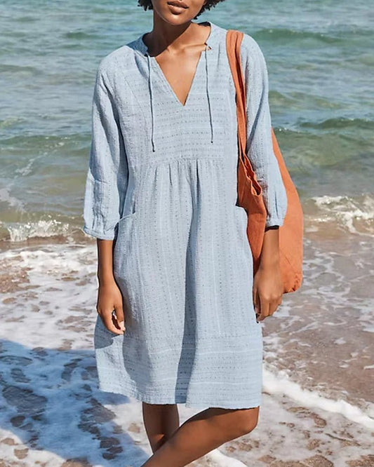 Alice Bohemian Summer Midi Dress V-Neck Cotton Women