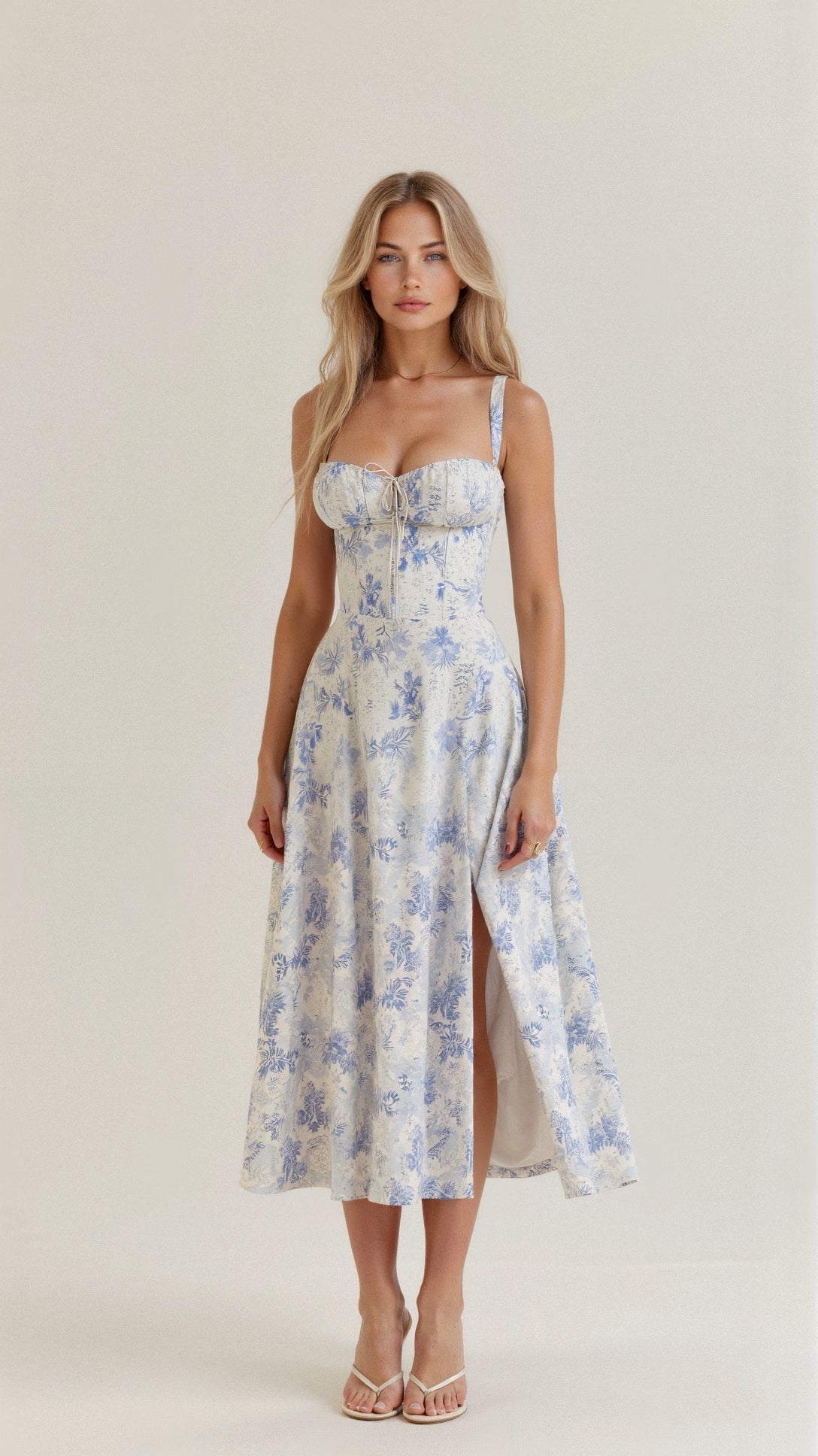 Women's Corset-Inspired Midi Dress with Structured Silhouette