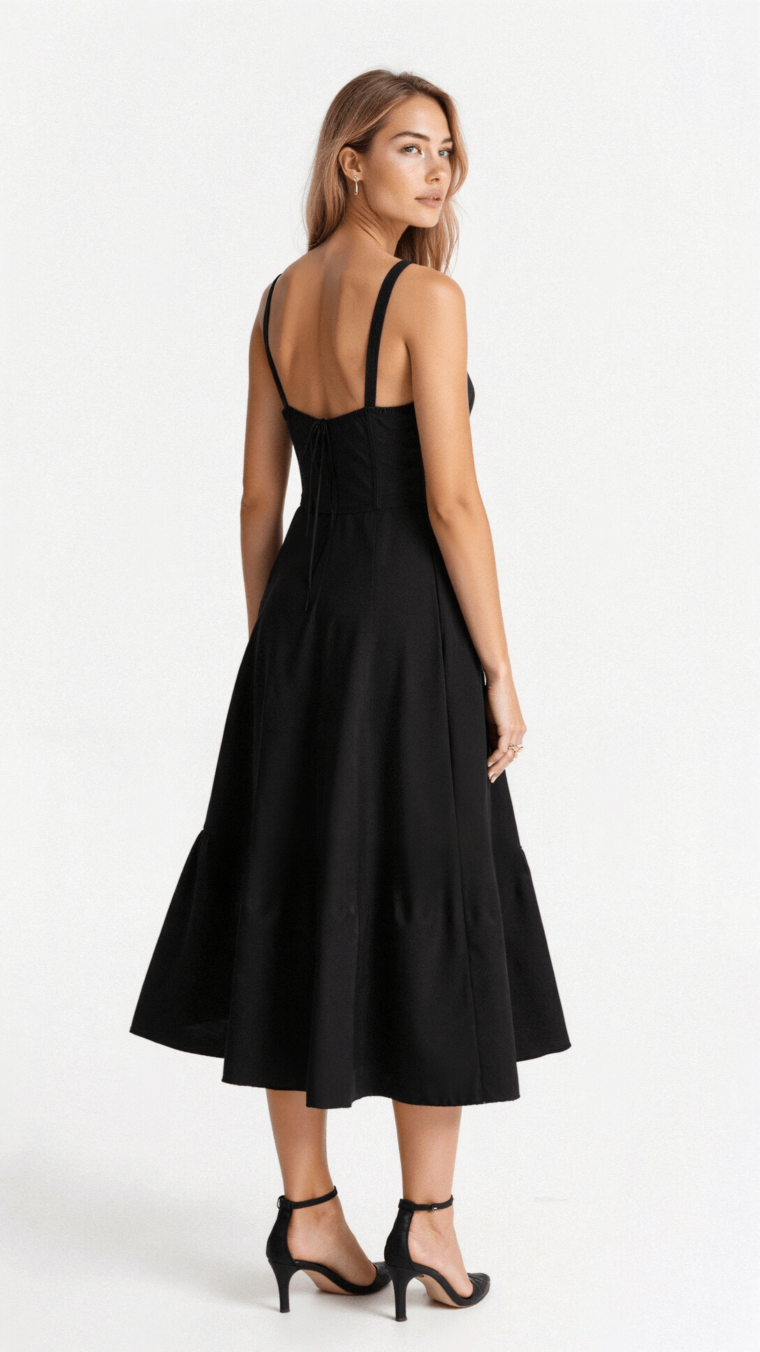 Women's Corset-Inspired Midi Dress with Structured Silhouette
