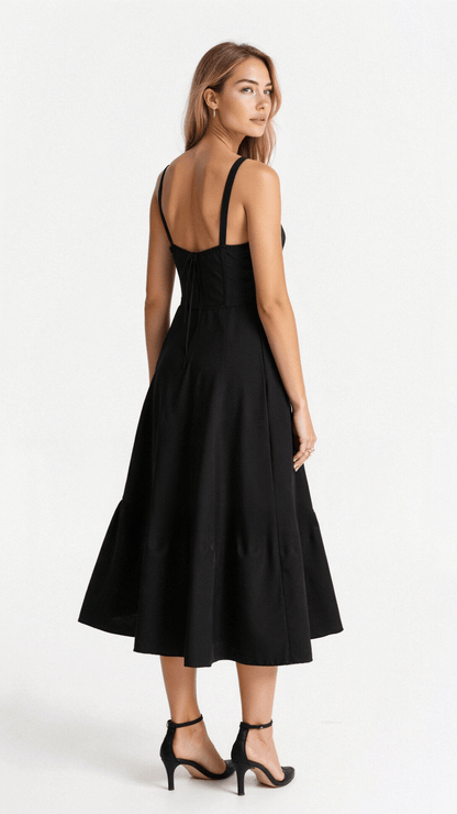 Women's Corset-Inspired Midi Dress with Structured Silhouette