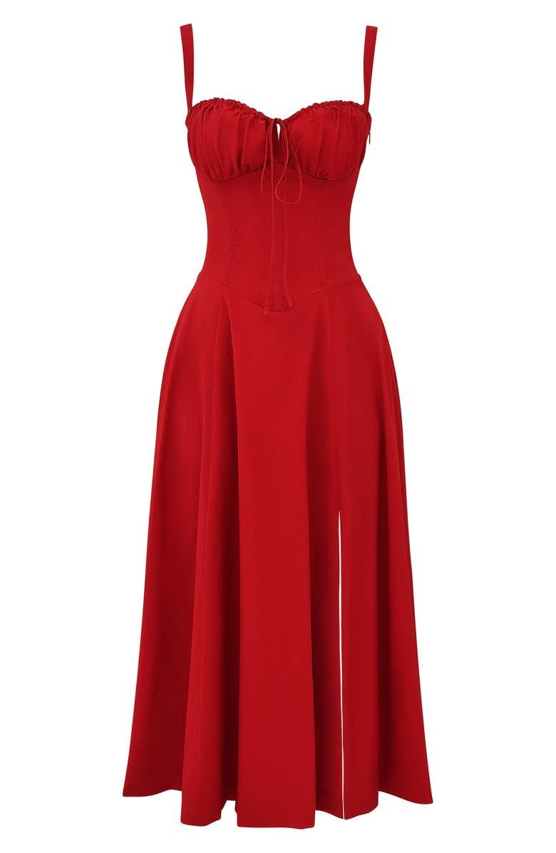Women's Corset-Inspired Midi Dress with Structured Silhouette