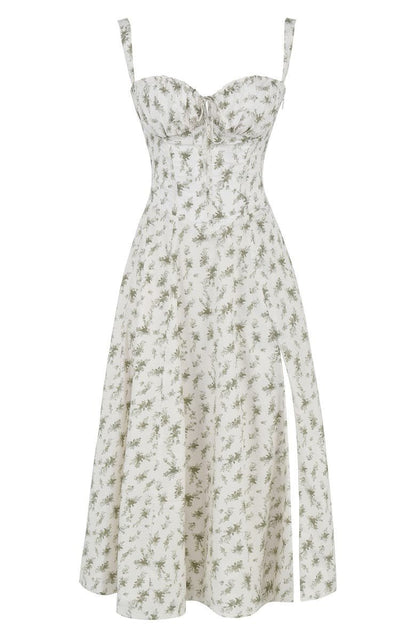 Women's Corset-Inspired Midi Dress with Structured Silhouette