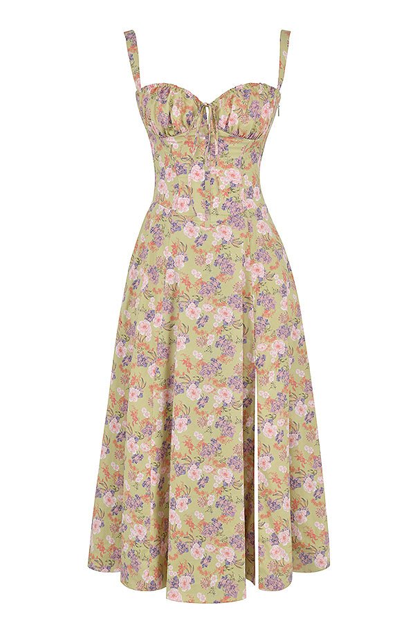 Women's Corset-Inspired Midi Dress with Structured Silhouette