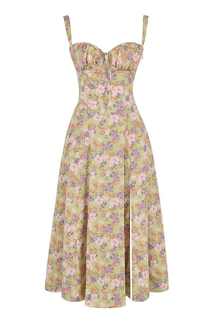 Women's Corset-Inspired Midi Dress with Structured Silhouette