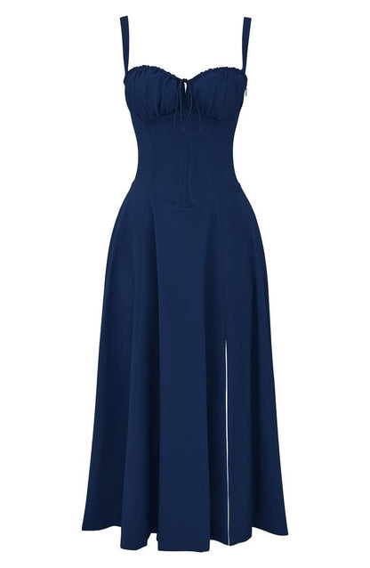 Women's Corset-Inspired Midi Dress with Structured Silhouette
