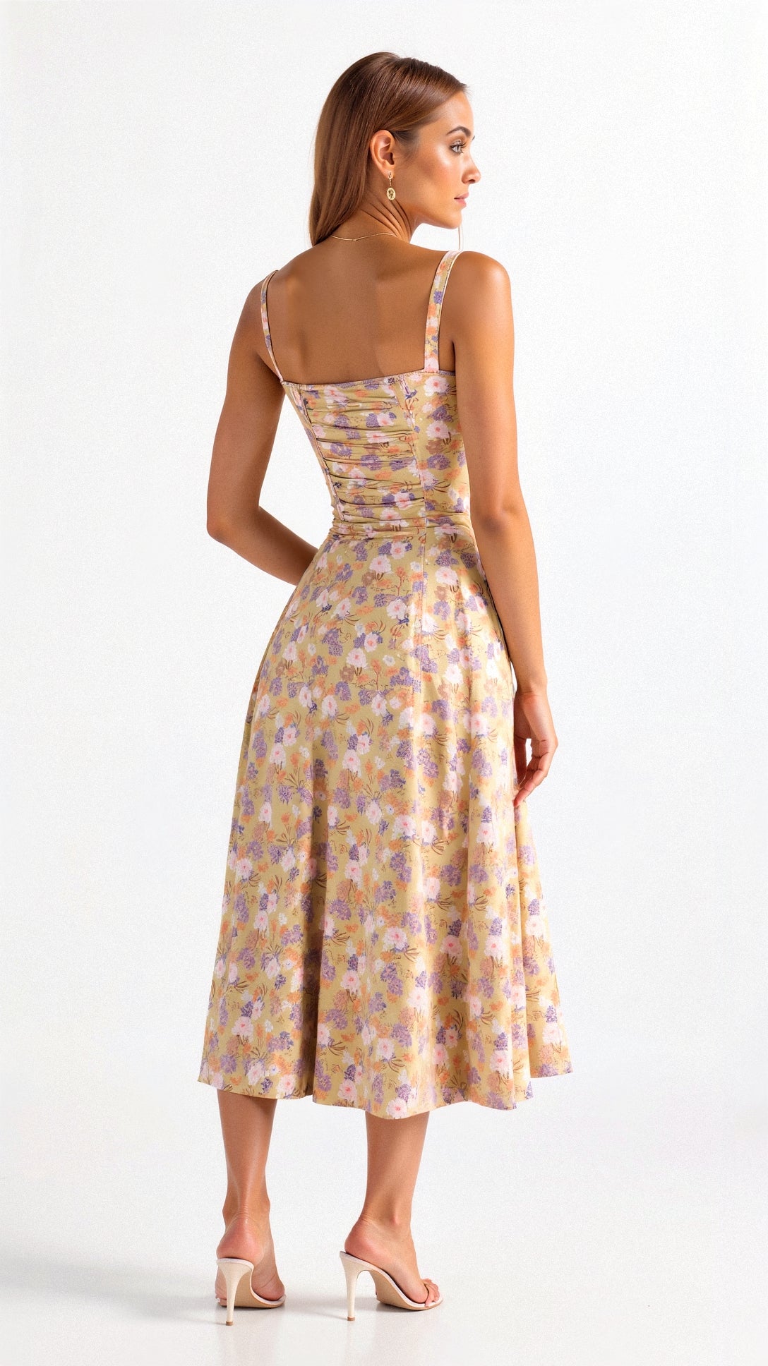 Women's Corset-Inspired Midi Dress with Structured Silhouette