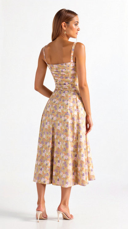 Women's Corset-Inspired Midi Dress with Structured Silhouette