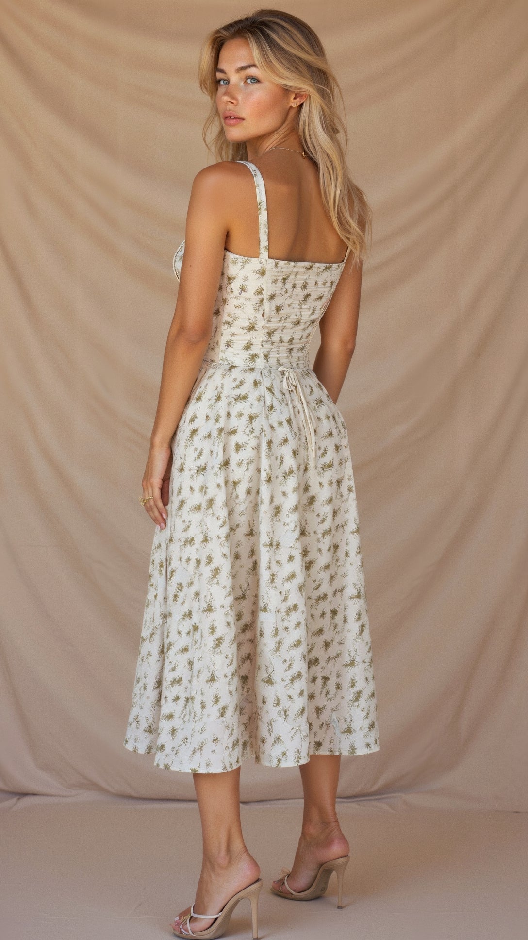 Women's Corset-Inspired Midi Dress with Structured Silhouette