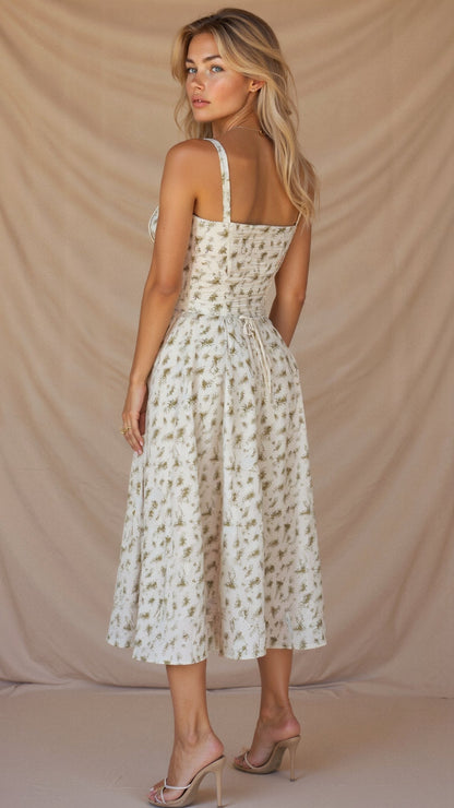 Women's Corset-Inspired Midi Dress with Structured Silhouette