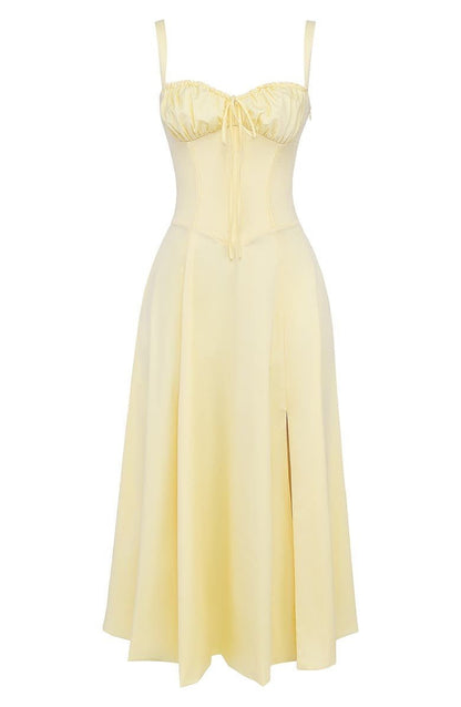 Women's Corset-Inspired Midi Dress with Structured Silhouette