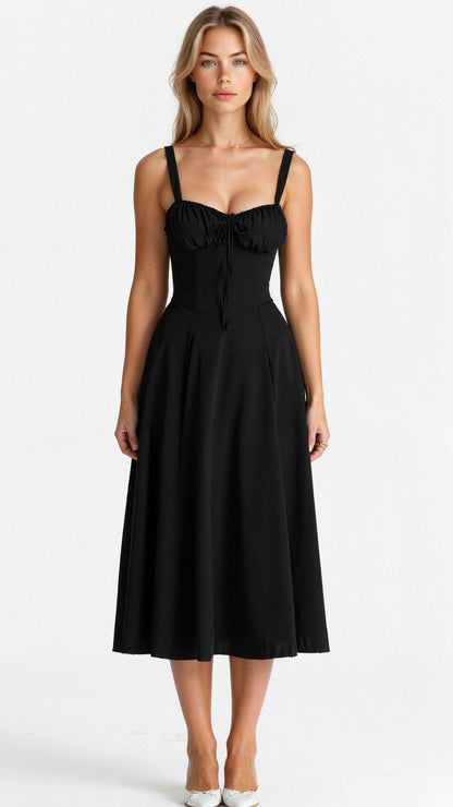 Women's Corset-Inspired Midi Dress with Structured Silhouette