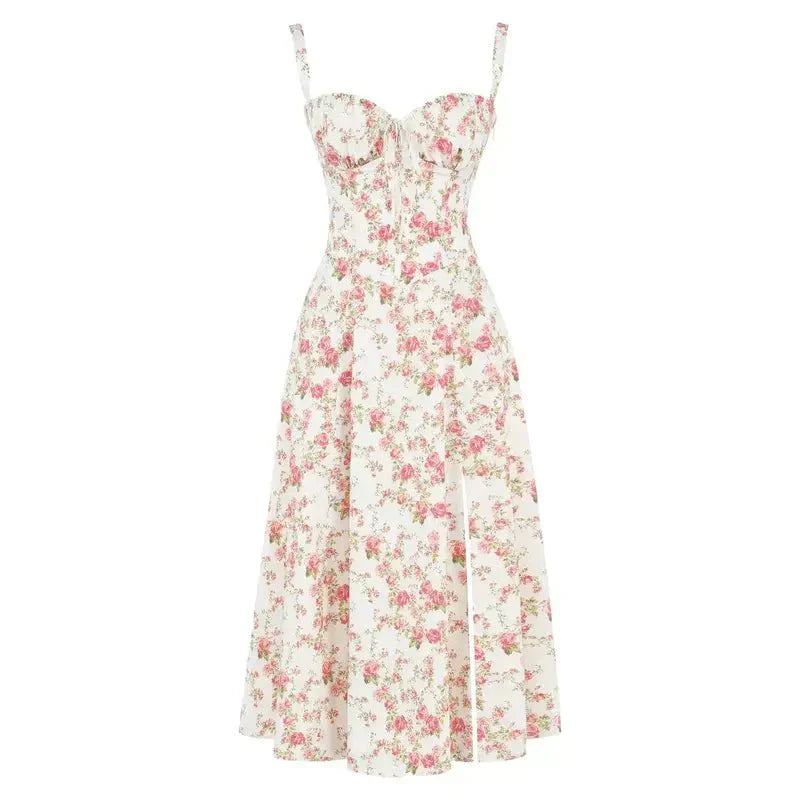 Women's Corset-Inspired Midi Dress with Structured Silhouette