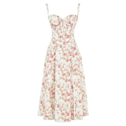Women's Corset-Inspired Midi Dress with Structured Silhouette