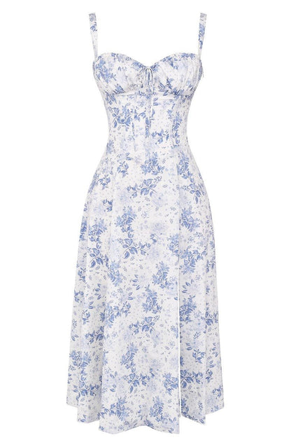 Women's Corset-Inspired Midi Dress with Structured Silhouette