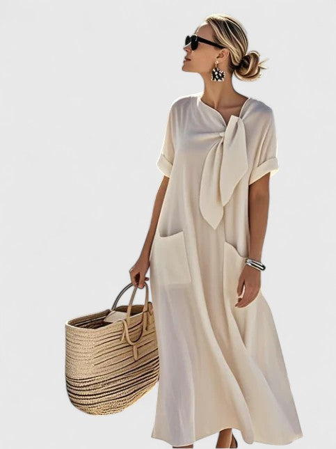 Antonina Tie Neck Midi Dress for Women, Summer