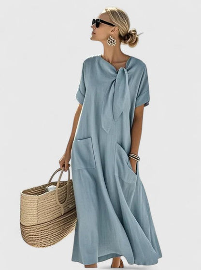 Antonina Tie Neck Midi Dress for Women, Summer