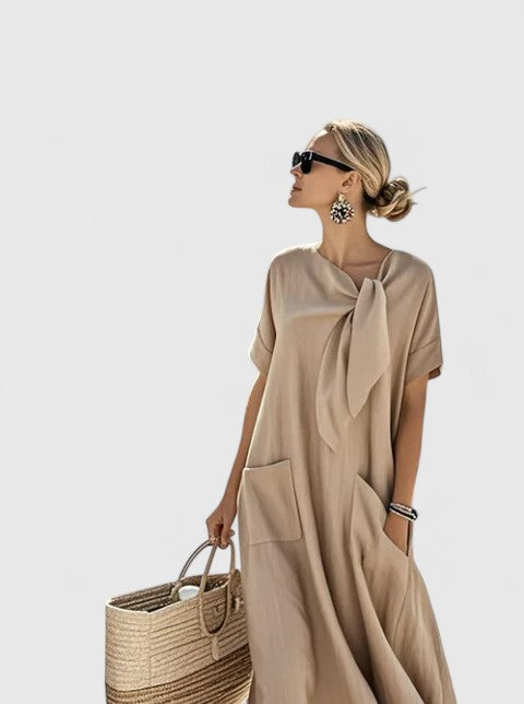 Antonina Tie Neck Midi Dress for Women, Summer
