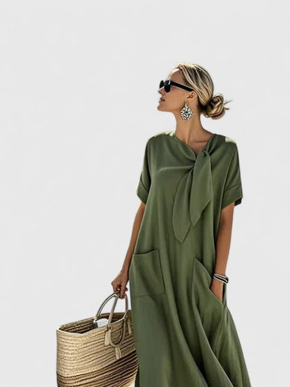 Antonina Tie Neck Midi Dress for Women, Summer