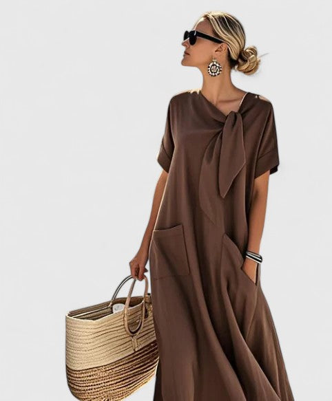 Antonina Tie Neck Midi Dress for Women, Summer