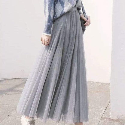 Women’s Layered Tulle Maxi Skirt with Elastic Waist