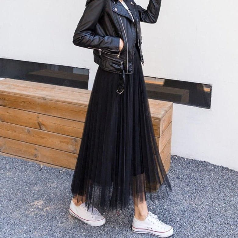 Women’s Layered Tulle Maxi Skirt with Elastic Waist