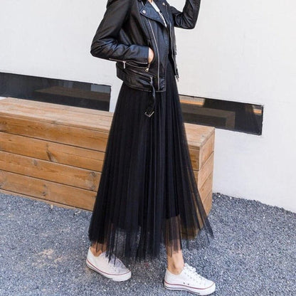 Women’s Layered Tulle Maxi Skirt with Elastic Waist