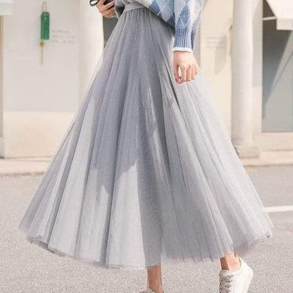 Women’s Layered Tulle Maxi Skirt with Elastic Waist