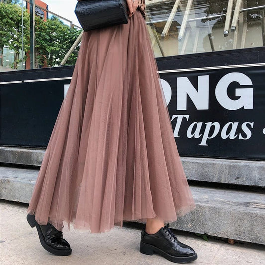 Women’s Layered Tulle Maxi Skirt with Elastic Waist
