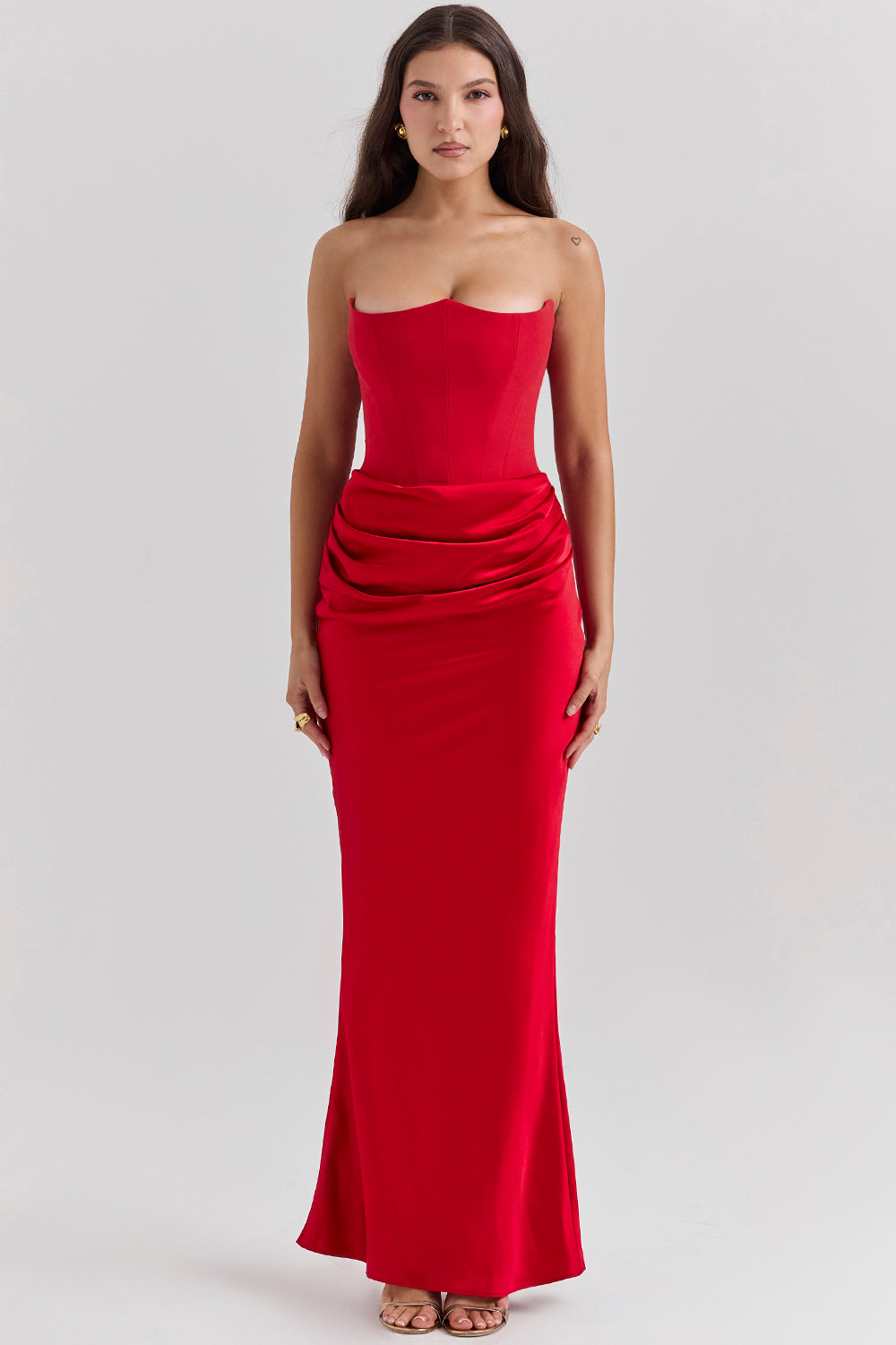 Women’s Strapless Ruched Maxi Dress with Mermaid Hem