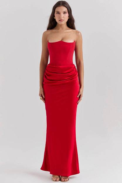 Women’s Strapless Ruched Maxi Dress with Mermaid Hem