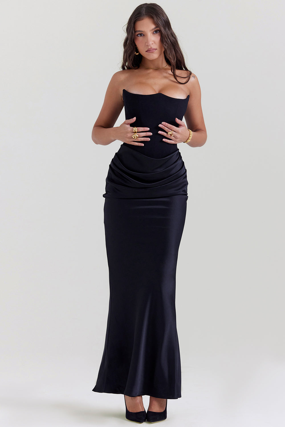 Women’s Strapless Ruched Maxi Dress with Mermaid Hem