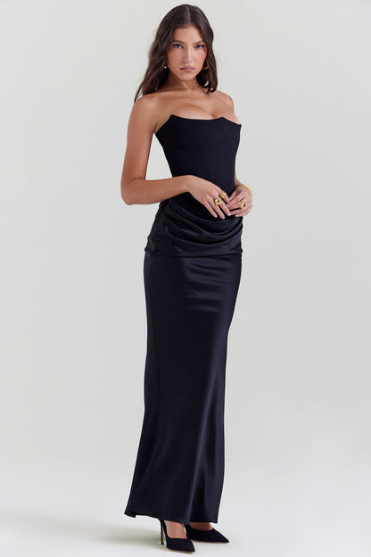 Women’s Strapless Ruched Maxi Dress with Mermaid Hem