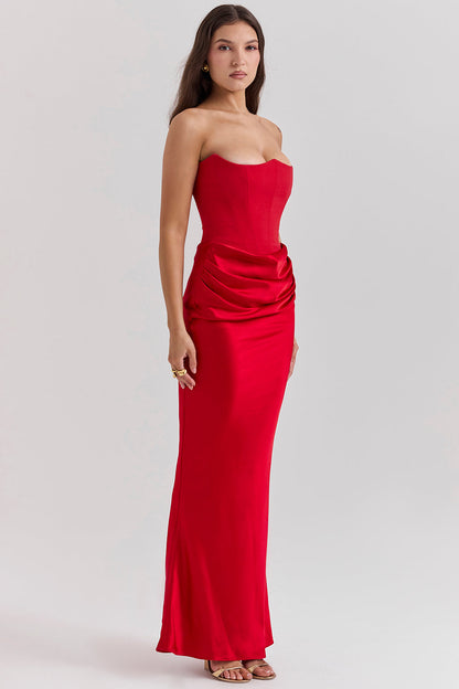 Women’s Strapless Ruched Maxi Dress with Mermaid Hem