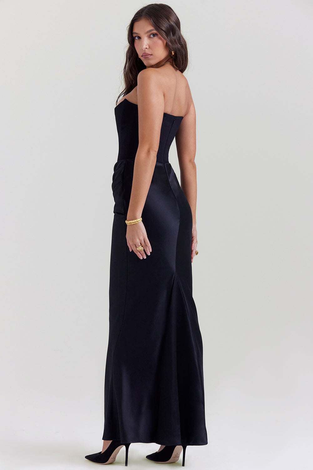 Women’s Strapless Ruched Maxi Dress with Mermaid Hem